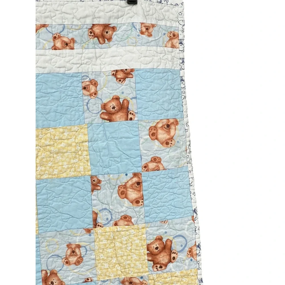 Handmade 42x36 Teddy Bear Patchwork Quilt Puppy Print Reverse Nursery Blanket